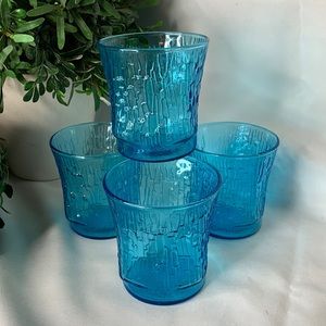 Set of 4 vintage laser blue Anchor Hocking Pagoda on the rocks low ball glasses